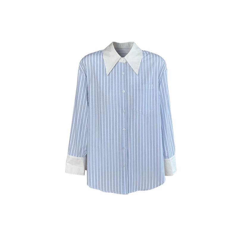 T-shirts & Shirts | Oversized Blue-Striped Boyfriend Shirt – Womens Clothing T-shirts & Shirts